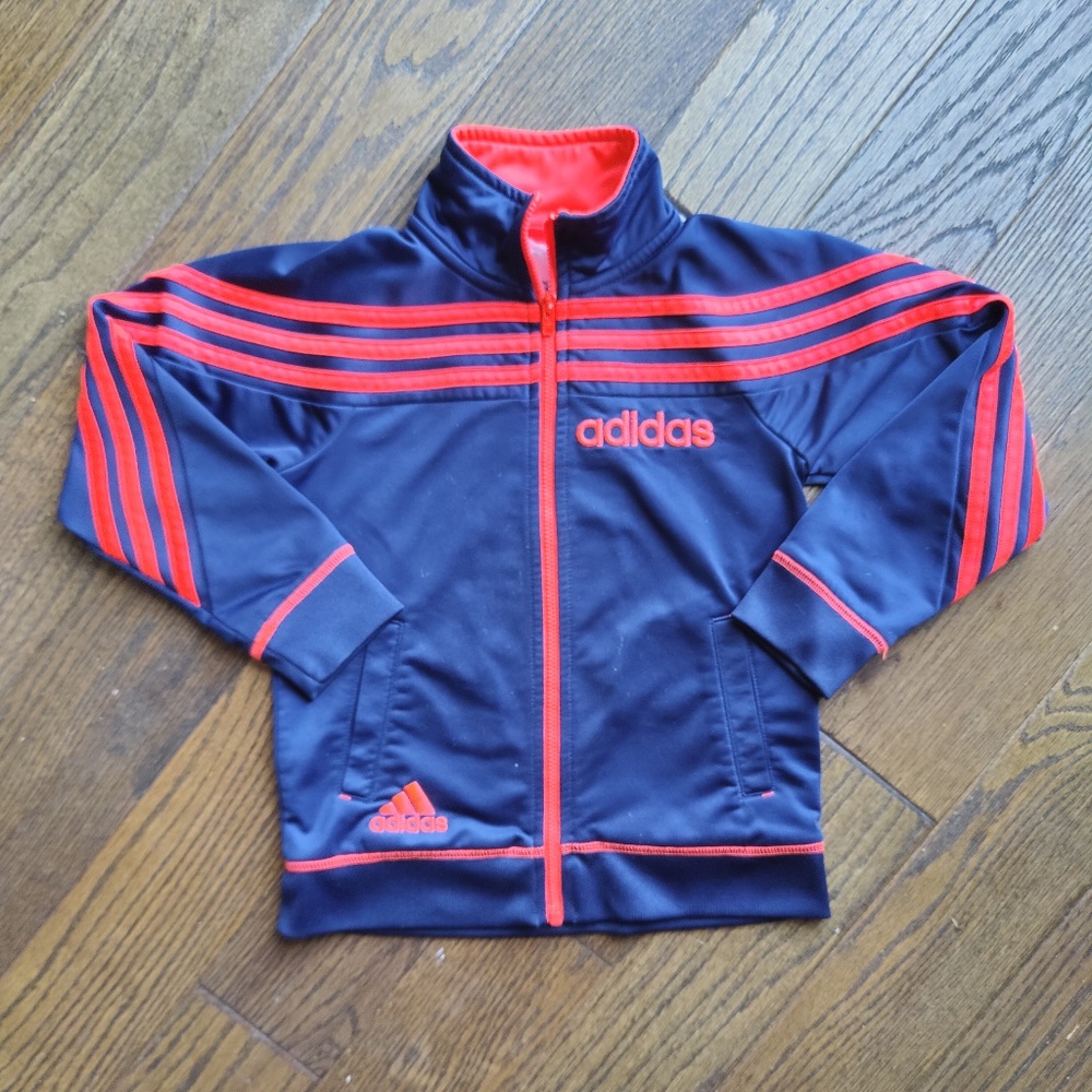 Adidas Boys Track Jacket - Navy and Orange, Kids Size 5